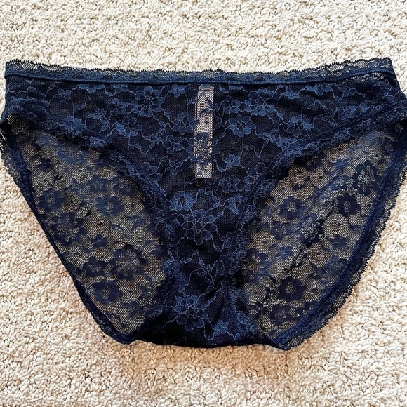 Victorias Secret Blue Panty Bikini Medium Stretch Lace Floral Sexy Stretch NEW - Picture 1 of 4